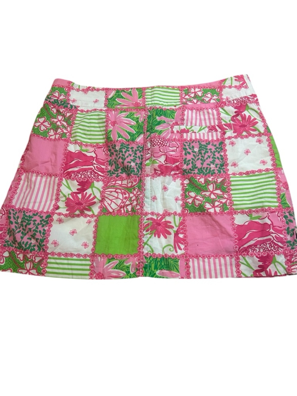 Lilly Pulitzer Pink, Green & White Patchwork Mini Skirt